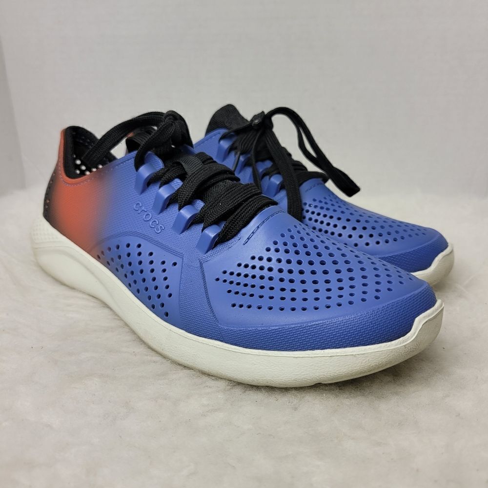 Crocs Lite Ride Pacer Shoes Women’s Size 9 Blue Orange Black Lace Up Low